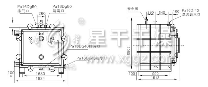 方形靜態(tài)真空干燥機結構示意圖